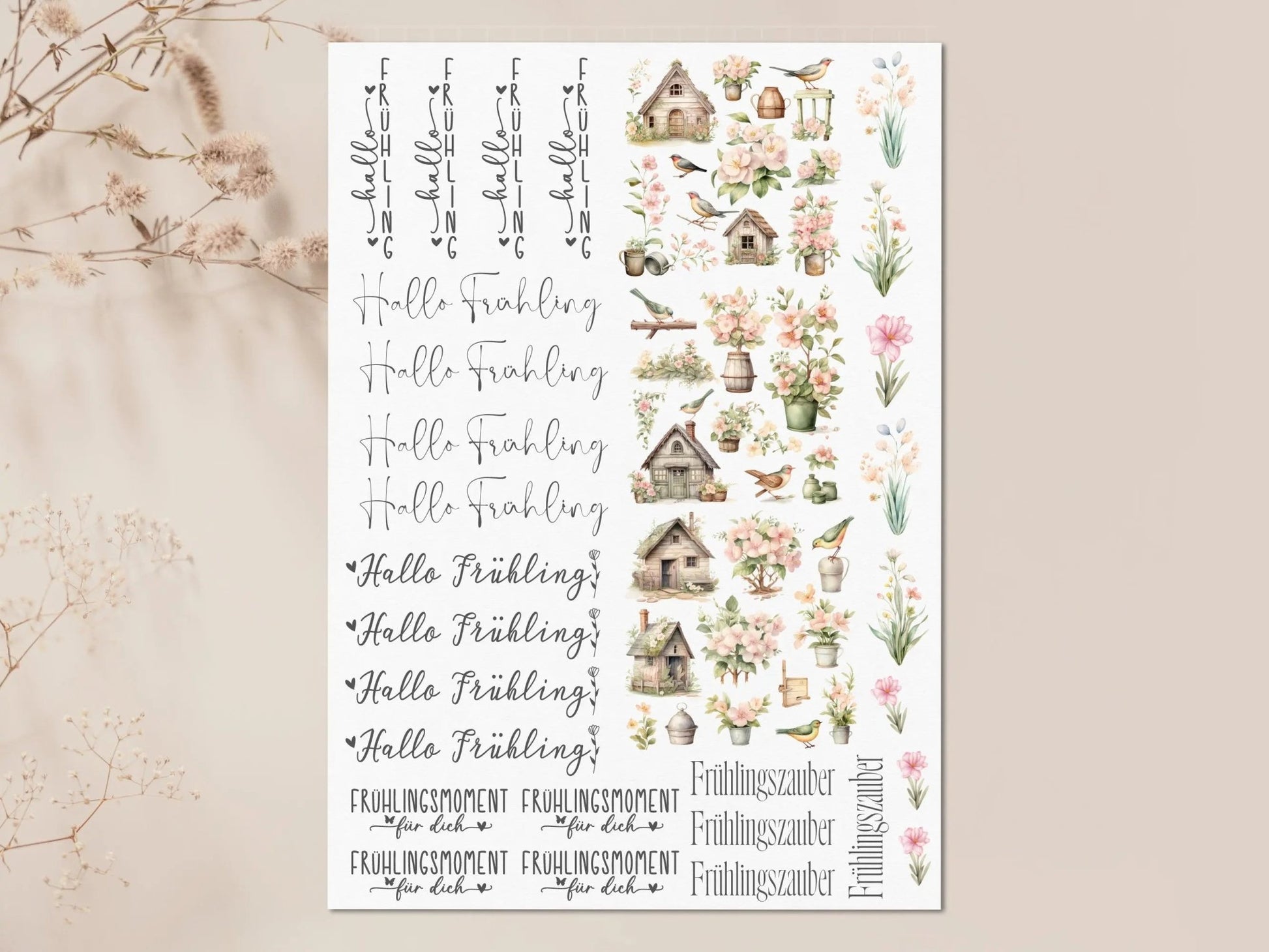 Hallo Frühling Kerzen PDF Vorlage - Kerzentattoo Kerzensticker - Frühlingszauber - Geschenk - Kerzen gestalten Frühling - Geschenk DIY