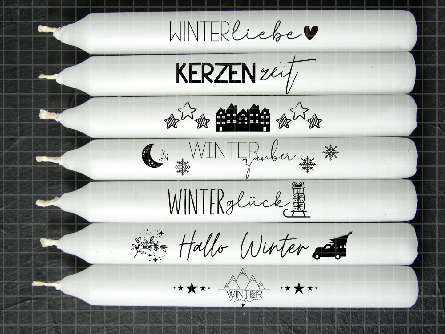 Hallo Winter PDF Vorlage - Kerzen Tattoo Vorlage Weihnachten - Kerzen selbst gestalten - Kerzensticker Weihnachtszeit - Winterlicht Kerzen