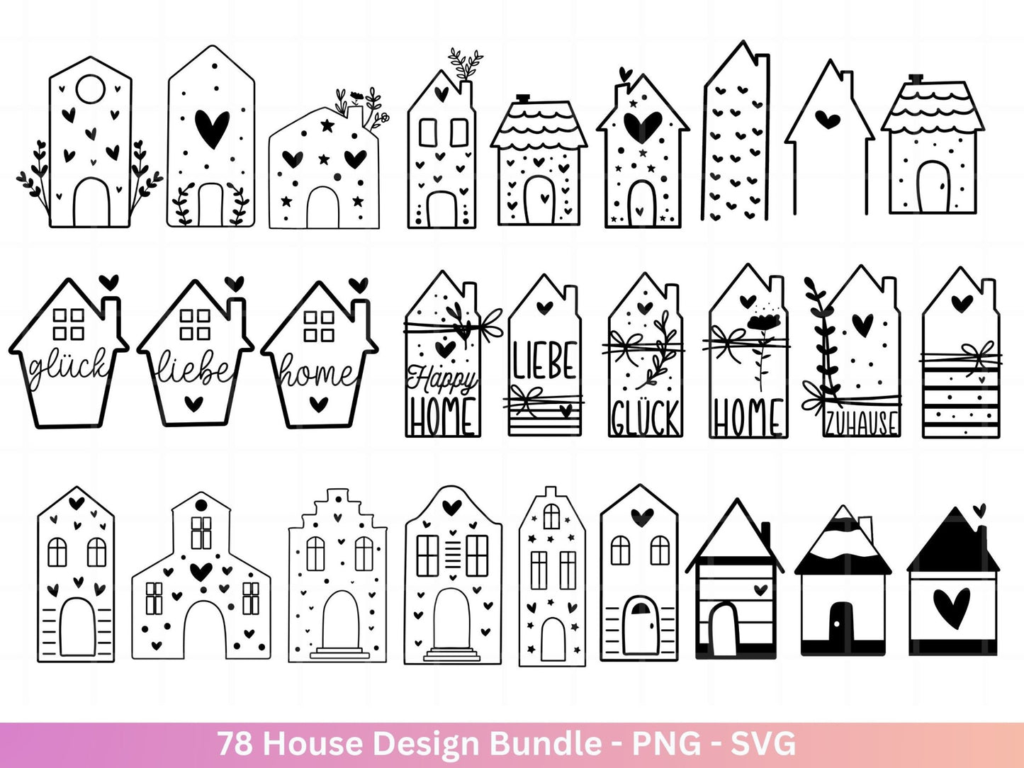 Häuser Plotterdateien Svg - Plotterdatei Home - Weihnachten Häuser svg - Blumen Häuser - Silhouette Cricut Download - Laserdatei Häuser - EmidaDesign