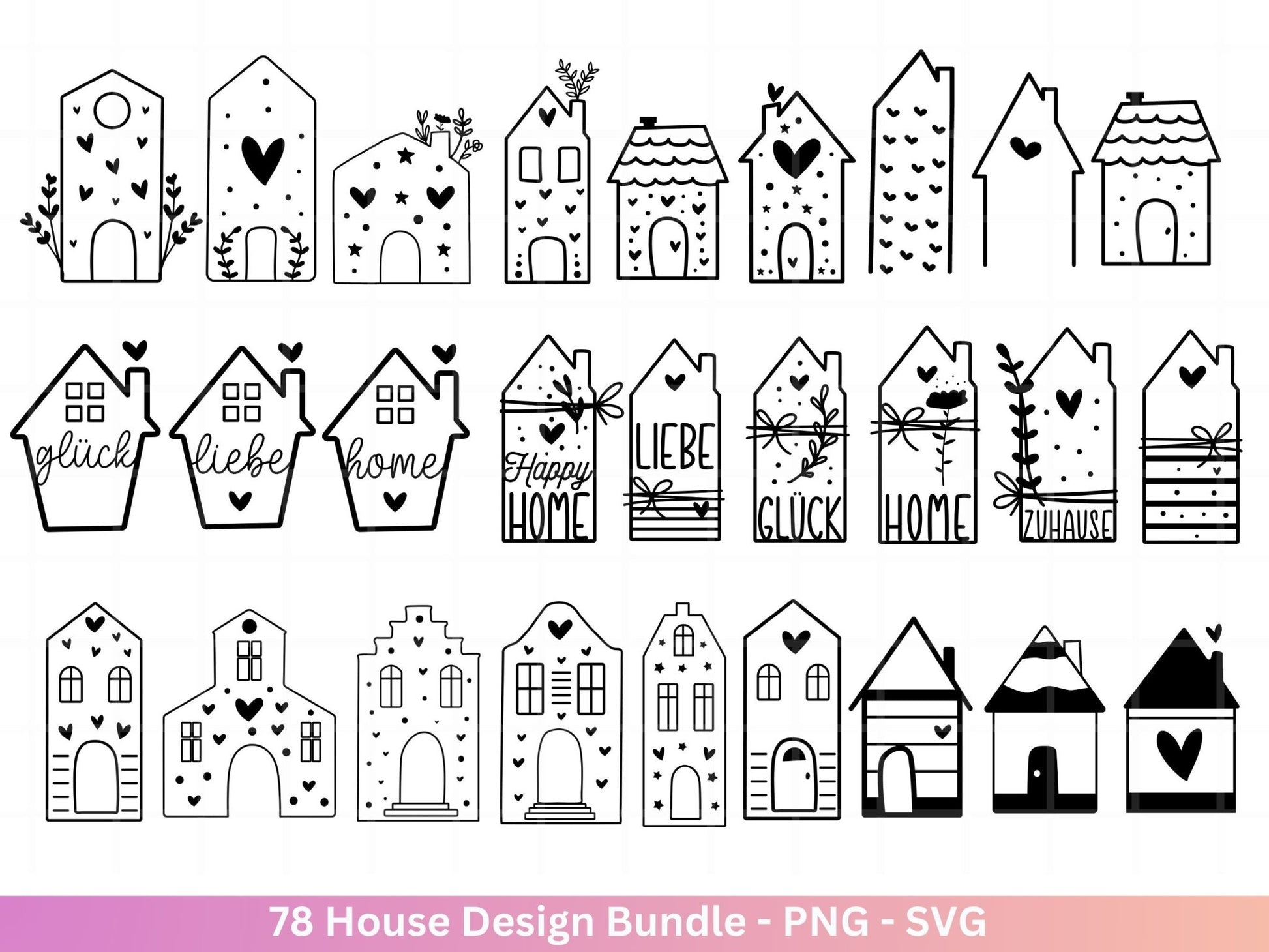 Häuser Plotterdateien Svg - Plotterdatei Home - Weihnachten Häuser svg - Blumen Häuser - Silhouette Cricut Download - Laserdatei Häuser - EmidaDesign