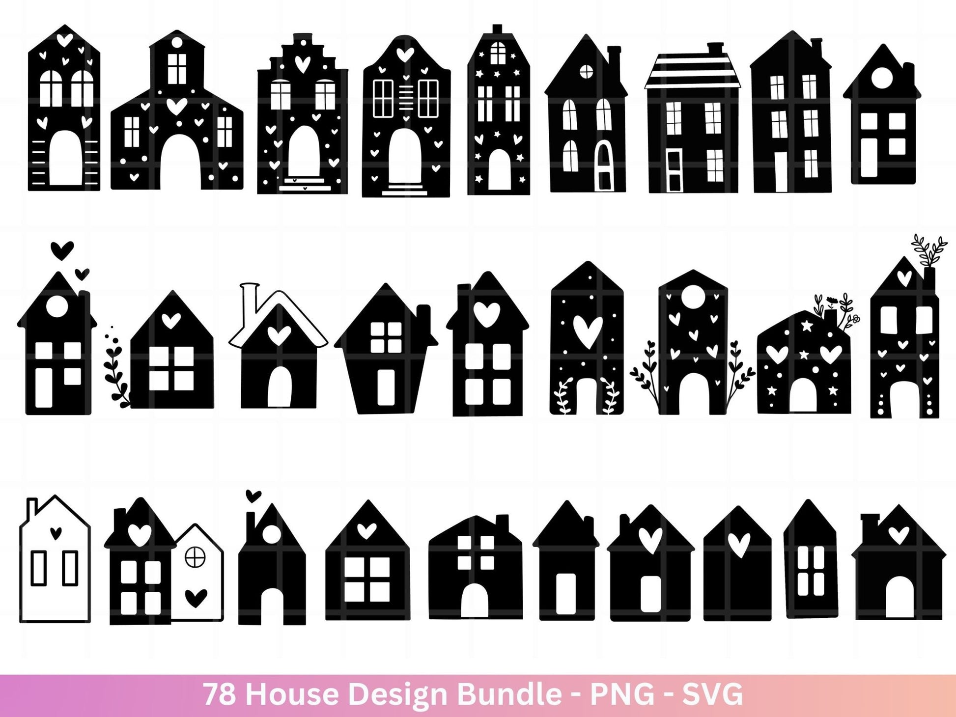 Häuser Plotterdateien Svg - Plotterdatei Home - Weihnachten Häuser svg - Blumen Häuser - Silhouette Cricut Download - Laserdatei Häuser - EmidaDesign