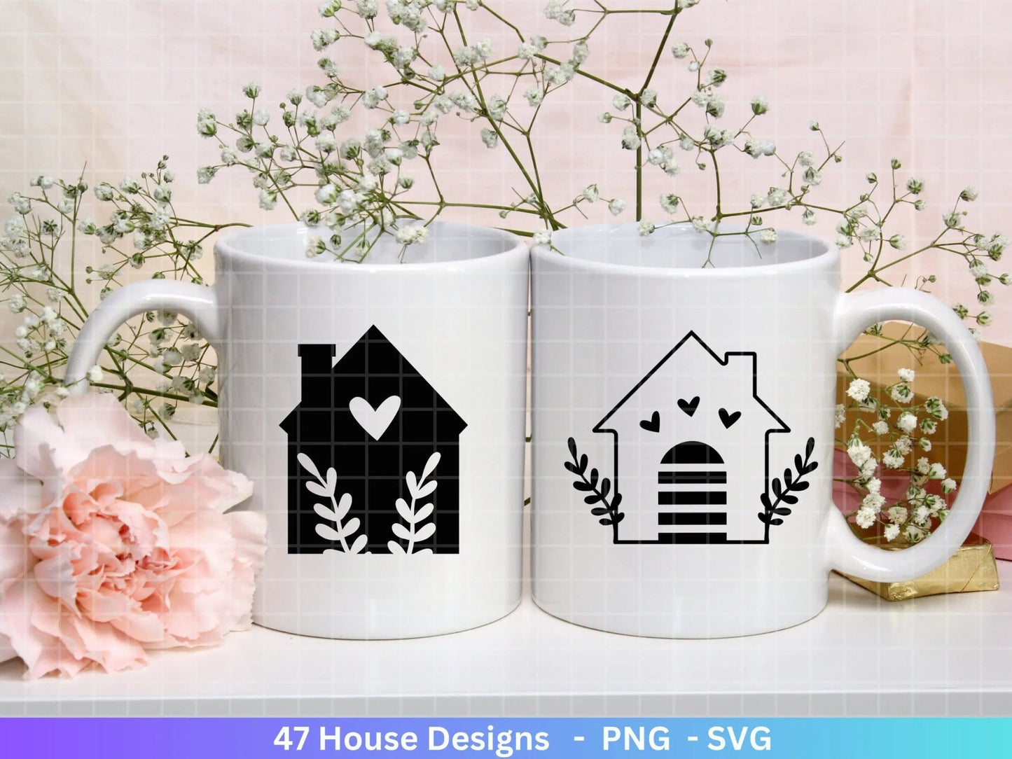 Häuser Plotterdateien Svg Png - Plotterdatei Home - Weihnachten Häuser svg - Blumen Häuser - Silhouette Cricut Download - Home Bundle - EmidaDesign