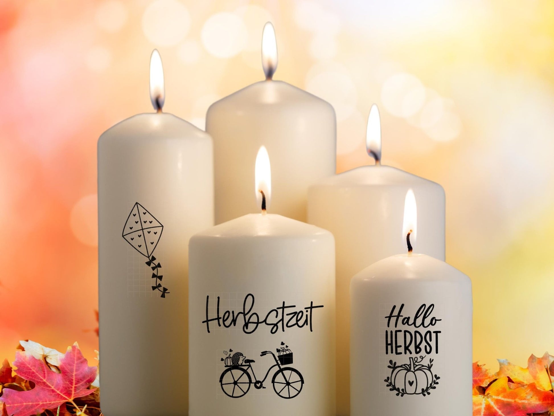 Herbst PDF - Kerzentattoo Vorlage - Kerzen selbst gestalten - Kerzensticker Herbstlicht - Herbstliebe - Herbstkind - Hallo Herbst - Rub Ons - EmidaDesign