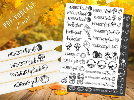 Herbst PDF - Kerzentattoo Vorlage - Kerzen selbst gestalten - Kerzensticker Herbstlicht - Herbstliebe - Herbstkind - Hallo Herbst - Rub Ons - EmidaDesign