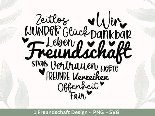 Deutsche Plotterdatei Herz Freundschaft- Plotterdatei Beste Freunde Svg - Herz Svg - Deutsche Sprüche Svg - Freundin Svg - Laserdatei Svg