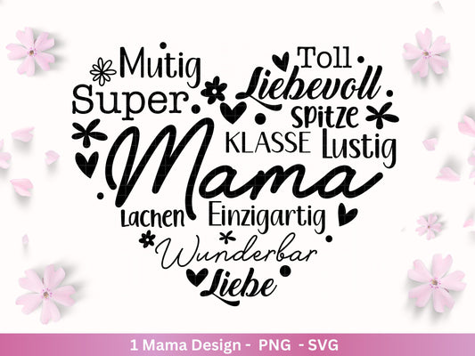 Plotterdatei Mama - Muttertag Svg - Mama svg - Deutsche Sprüche - Herz svg - Plotterdatei Liebe - Laserdatei Mama - Geschenk Mama - Cricut