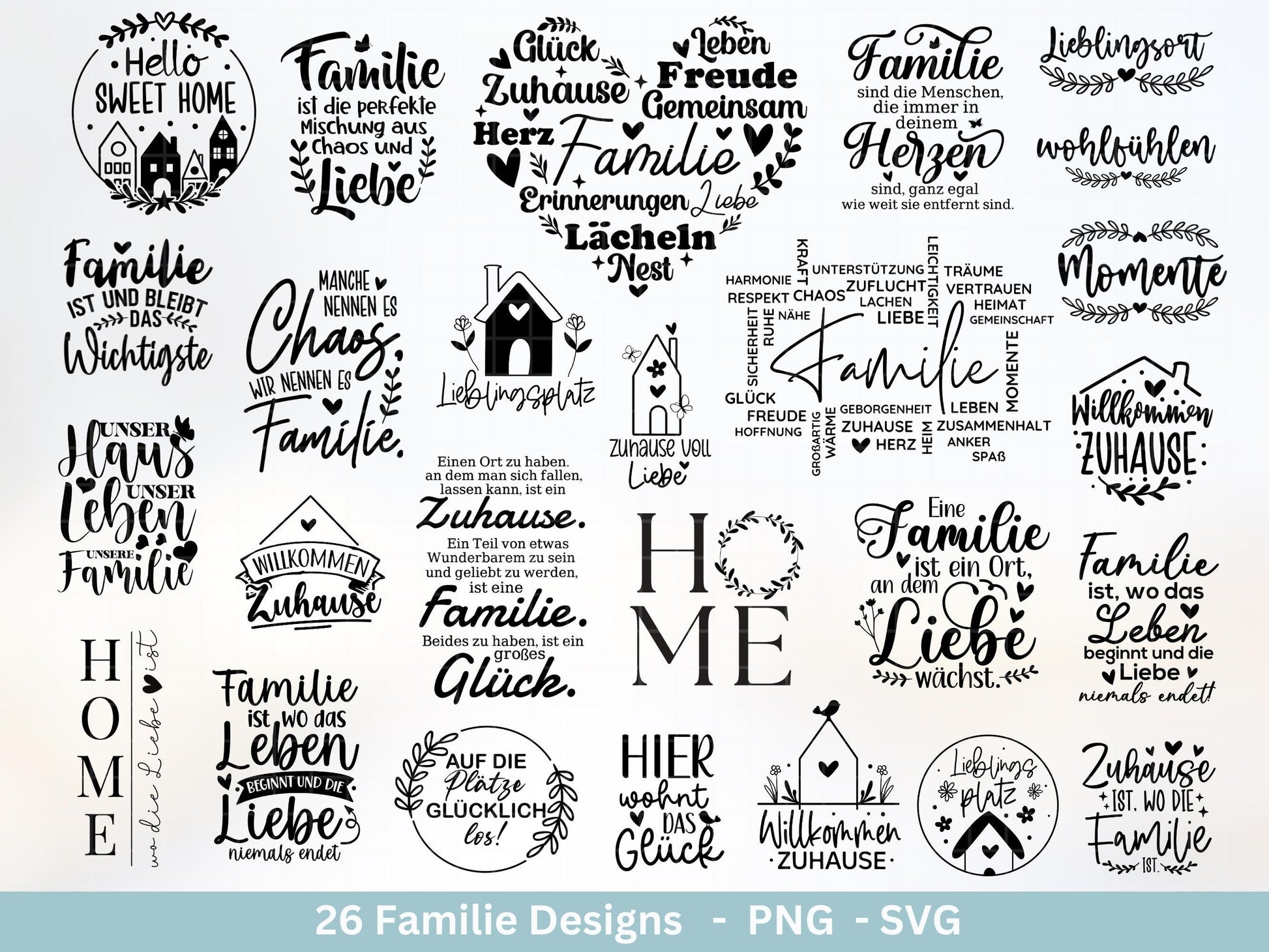 Plotterdatei Familie- Plotterdatei Herz svg - Familie svg - Deutsche Sprüche - Plotterdatei Home - Laserdatei Familie - Home Svg - Vatertag