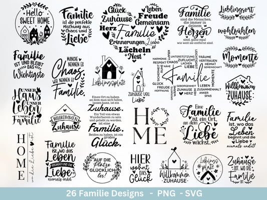 Plotterdatei Familie- Plotterdatei Herz svg - Familie svg - Deutsche Sprüche - Plotterdatei Home - Laserdatei Familie - Home Svg - Vatertag