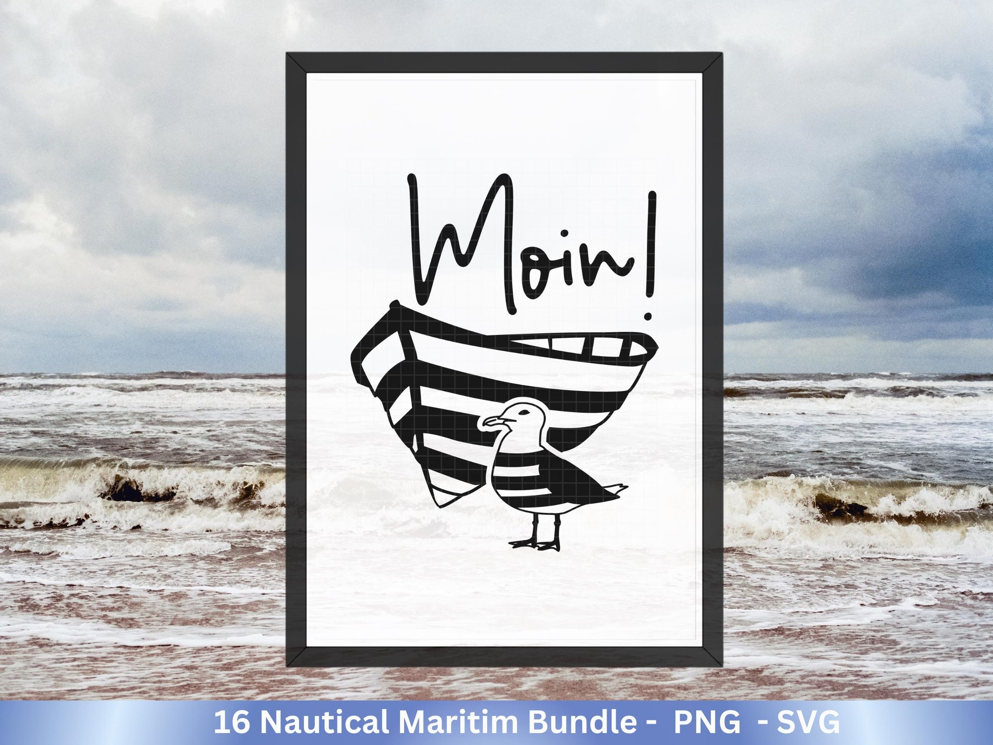 Plotterdatei Maritim - Moin Svg - Maritim Svg - Maritim Clipart - Leuchtturm Svg - Möwen Svg - Nordsee Svg - Ostsee Svg - Laserdatei Möwe