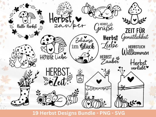 Plotterdatei Herbst - Herbst svg - Herbstkranz - Herbstzauber svg - Laserdatei Herbst - Kürbis svg - Fuchs svg - Pilz svg - Herbstsprüche
