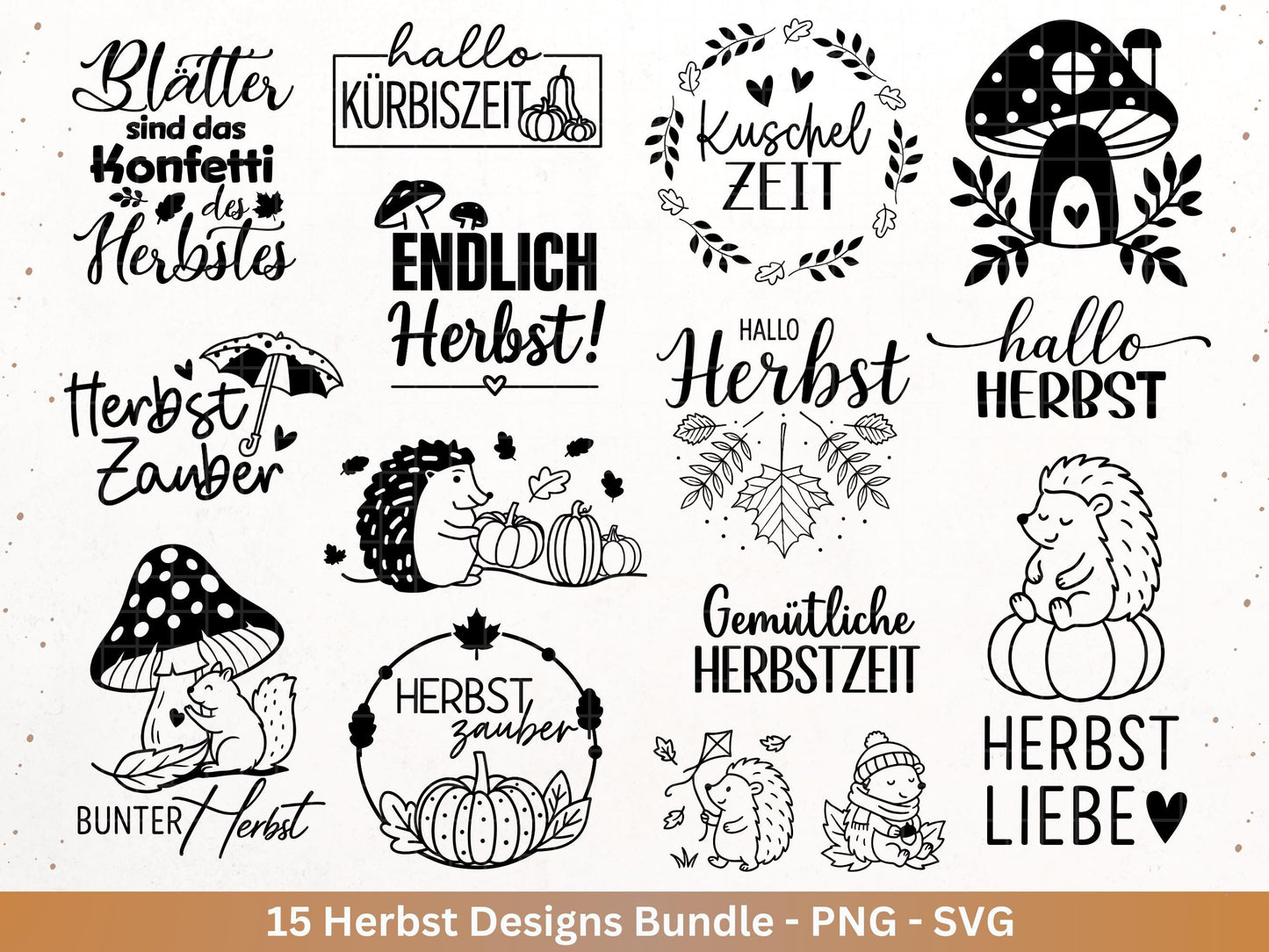 Plotterdatei Herbst - Herbst svg - Herbstkranz - Herbstzauber svg - Laserdatei Herbst - Kürbis svg - Igel svg - Pilz svg - Herbstsprüche Svg