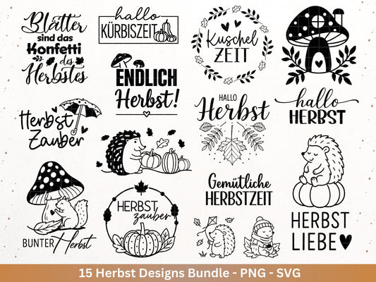 Plotterdatei Herbst - Herbst svg - Herbstkranz - Herbstzauber svg - Laserdatei Herbst - Kürbis svg - Igel svg - Pilz svg - Herbstsprüche Svg