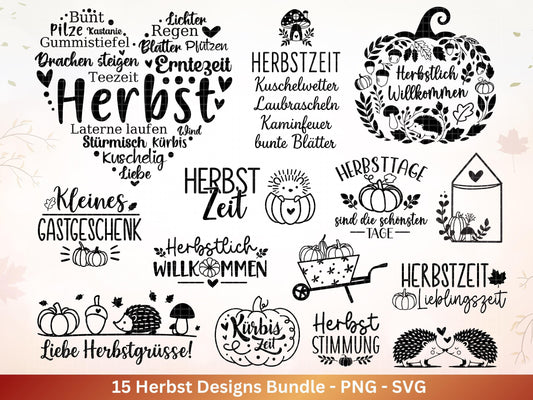 Plotterdatei Herbst - Herbst svg - Herbstkranz - Herbst Herz svg - Laserdatei Herbst - Kürbis svg - Igel svg - Pilz svg - Herbstsprüche Svg