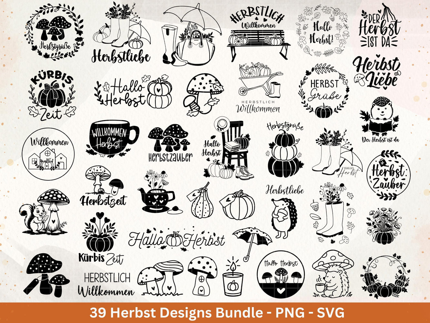 Plotterdatei Herbst - Herbst svg - Herbstkranz - Herbstzauber svg - Laserdatei Herbst - Kürbis svg - Igel svg - Pilz svg - Herbstsprüche Svg