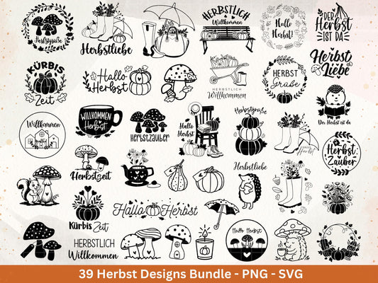 Plotterdatei Herbst - Herbst svg - Herbstkranz - Herbstzauber svg - Laserdatei Herbst - Kürbis svg - Igel svg - Pilz svg - Herbstsprüche Svg