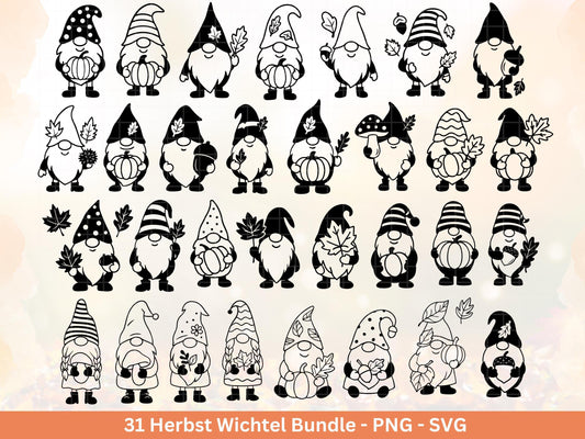 Plotterdatei Herbst - Thanksgiving Gnomes Svg Bundle - Wichtel Svg - Herbst Gnome Svg, Herbstwichtel - Gnome Cricut Silhouette - Herbst Svg