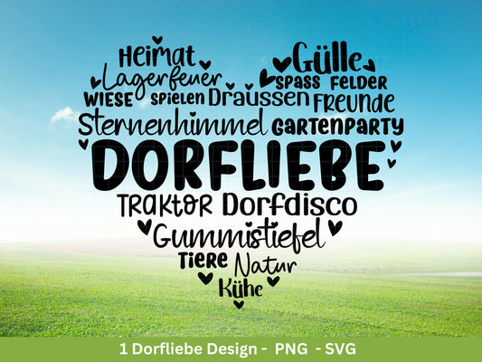 Deutsche Plotterdatei Dorf - Dorfliebe Svg - Herz Svg - Bauernhof svg - Cricut Silhouette - Dorfliebe Zitate - Dorfleben svg - Dorfkind Svg