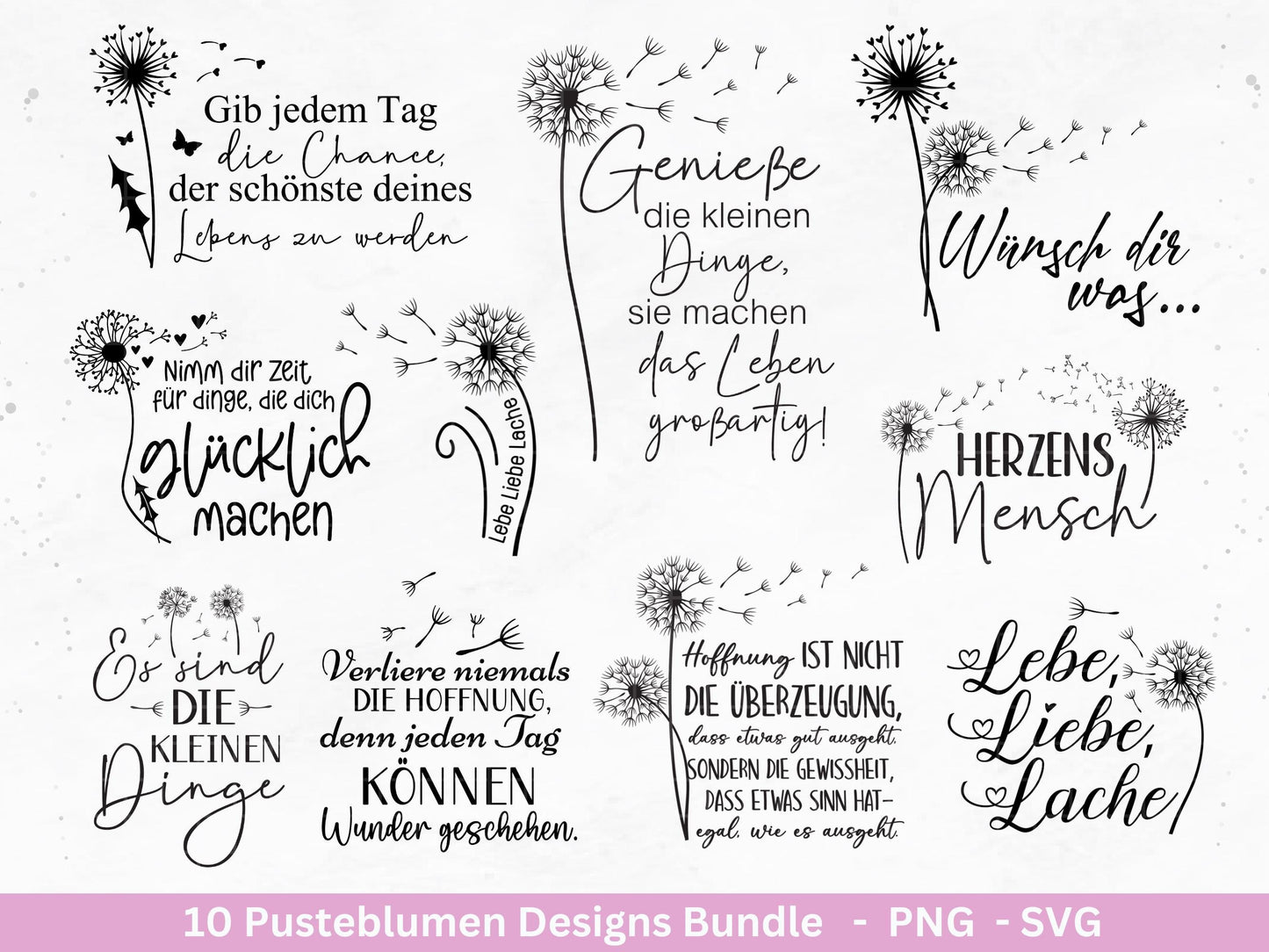 Pusteblumen Plotterdatei - Pusteblumen Svg - Deutsche Sprüche - Motivierende Sprüche Svg -Freundschaft Laserdatei - Cricut Silhouette Studio