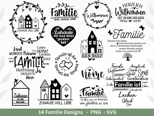 Plotterdatei Familie- Plotterdatei Herz svg - Familie svg - Deutsche Sprüche - Plotterdatei Home - Laserdatei Willkommen - Geschenk Familie
