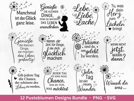 Pusteblumen Plotterdatei - Pusteblumen Svg - Deutsche Sprüche - Motivierende Sprüche Svg -Freundschaft Laserdatei - Liebe Svg - Geburtstag