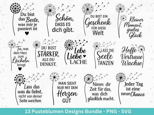 Deutsche Sprüche Plotterdatei - Positive Sprüche Svg - Pusteblumen Plotterdatei - Inspirierende Zitate - Pusteblumen Svg - Laserdatei Liebe