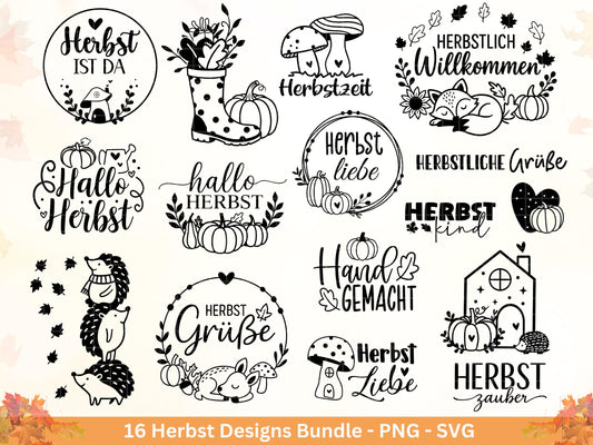 Plotterdatei Herbst - Herbst svg - Herbstkranz - Herbstzauber svg - Laserdatei Herbst - Kürbis svg - Igel svg - Pilz svg - Herbstsprüche Svg