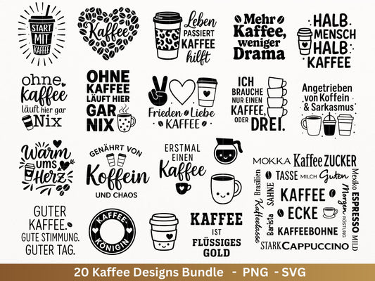 Deutsche Plotterdatei Kaffee - Kaffee svg Bundle - Kaffeetasse svg - Deutsche Sprüche Kaffee - Laserdatei Kaffee - Cricut Svg - Silhouette