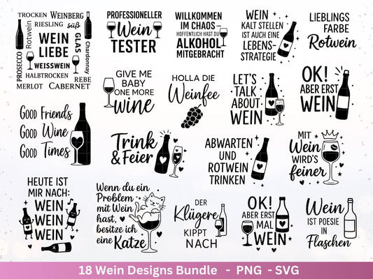 Deutsche Plotterdatei Wein Sprüche Bundle - Wein svg - Wein Sprüche Svg - Cricut Svg - Wine o clock - Alkohol svg - Untersetzer Sprüche