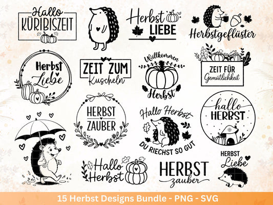 Plotterdatei Herbst - Herbst svg - Herbstkranz - Herbstzauber svg - Laserdatei Herbst - Kürbis svg - Igel svg - Pilz svg - Herbstsprüche Svg