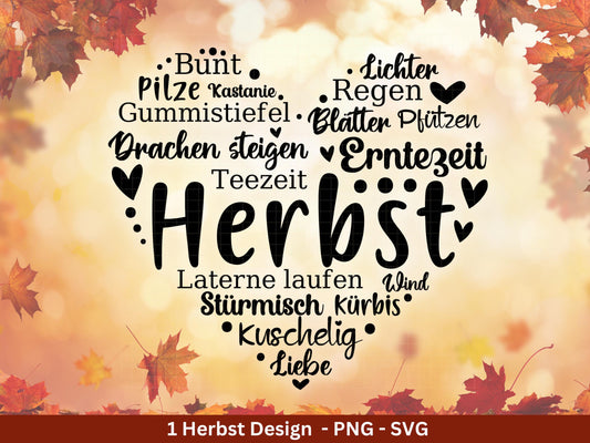 Deutsche Plotterdatei Herbst Herz - Herbstlich Willkommen - Herbst Svg - Herz Svg - Cricut Svg -Herbstgrüße - Herbstkranz - Herbstdeko DIY