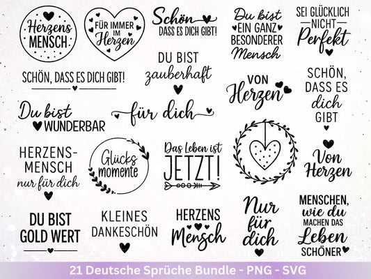 Plotterdatei Danke- Beste Freundin Svg Bundle - Cricut Silhouette - Herzensmensch Svg - Schön dass es dich gibt - Deutsche Sprüche Svg Datei