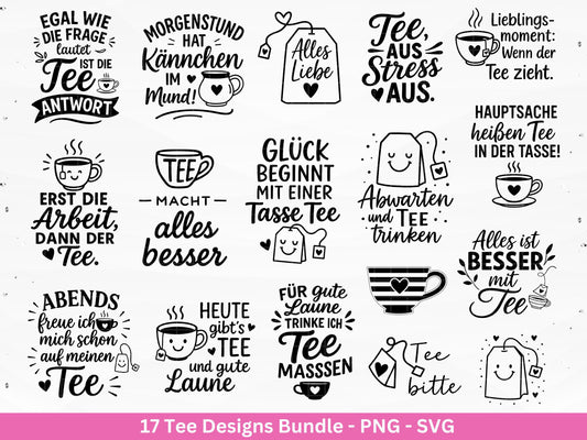 Plotterdatei Tee - Tee Svg Bundle - Teetasse Svg - Deutsche Sprüche Tee - Cricut - Lasercut - Teebeutel - Tee Sprüche Svg - Geschenkset Tee