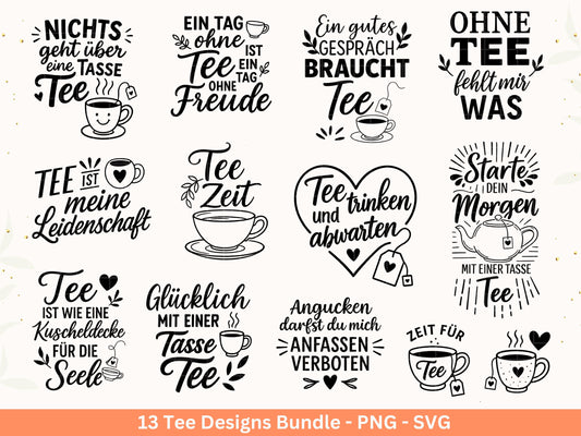 Plotterdatei Tee - Tee Svg Bundle - Teetasse Svg - Deutsche Sprüche Tee - Cricut - Lasercut - Teebeutel - Tee Sprüche Svg - Geschenkset Tee