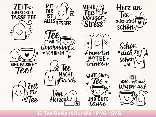 Plotterdatei Tee - Tee Svg Bundle - Teetasse Svg - Deutsche Sprüche Tee - Cricut - Lasercut - Teebeutel - Sprüche Svg - Geschenk Freundin