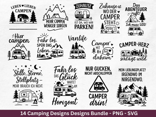Deutsche Plotterdatei Camping Svg Wohnwagen Svg , Plotterdatei Camper, Camping Sprüche , Svg Datei Camping Wohnmobil , Laserdatei Camping