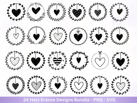 Plotterdatei Blumenkranz - Kränze SVG Bundle - Herz Svg - Plotterdatei Herzen - Herz Svg Datei - Laserdatei Kranz - Hochzeit Svg - Liebe Svg