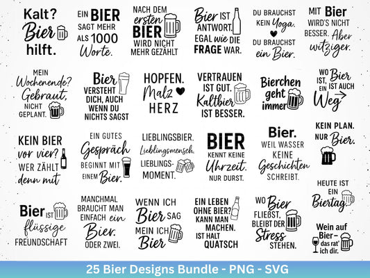 Plotterdatei Bier Sprüche SVG PNG – Alkohol Sprüche Bundle – Bier SVG für Cricut Silhouette – Deutsche Laserdatei Drinks - Untersetzer Datei