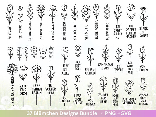 Deutsche Plotterdatei Wildblumen , Plotterdatei Blumen, Sprüche svg , Freundschaft Svg , Clipart Botanische Silhouette Laser Cut , Geschenk