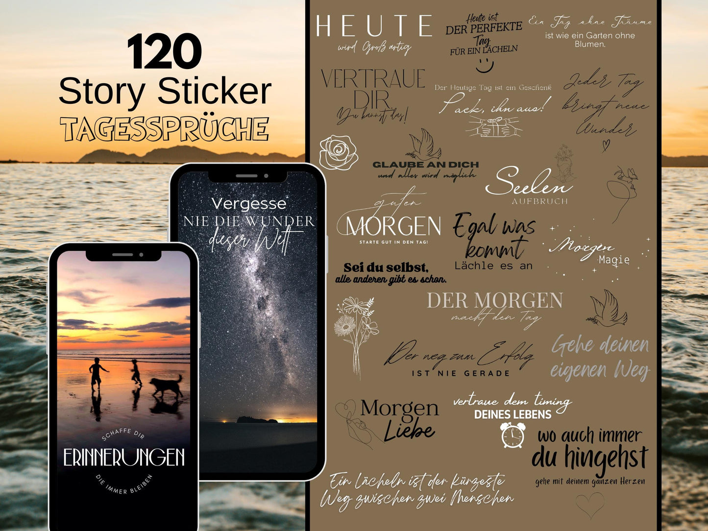 120 Instagram Story Sticker Tagessprüche – Schönen Tag, Abend & Wochenende – PNGs für Insta Stories – Positive Sprüche Basic Deutsch Insta