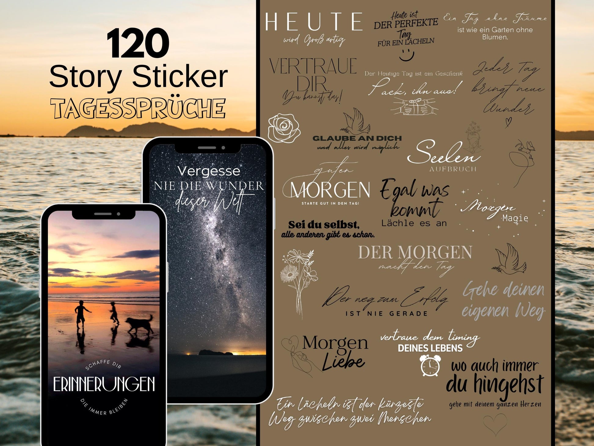 120 Instagram Story Sticker Tagessprüche – Schönen Tag, Abend & Wochenende – PNGs für Insta Stories – Positive Sprüche Basic Deutsch Insta