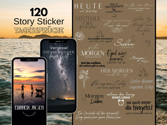 120 Instagram Story Sticker Tagessprüche – Schönen Tag, Abend & Wochenende – PNGs für Insta Stories – Positive Sprüche Basic Deutsch Insta