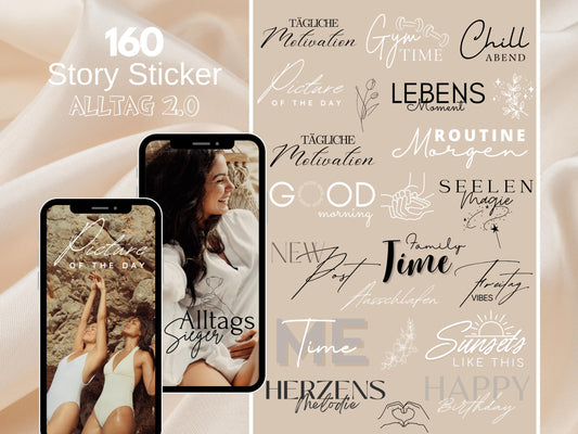 160 Instagram Story Sticker – Deutsch | Alltag | Kaffee | Humor | Home | Storysticker Daily | Basic | Kalligraphie | Guten Morgen | Sprüche