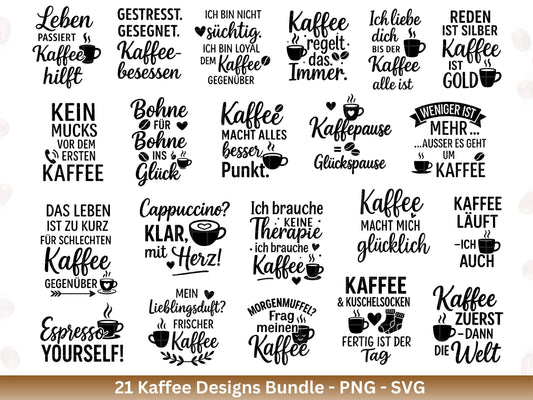 Deutsche Plotterdatei Kaffee - Kaffee svg Bundle - Kaffeetasse svg - Deutsche Sprüche Kaffee - Laserdatei Kaffee - Cricut Svg - Untersetzer
