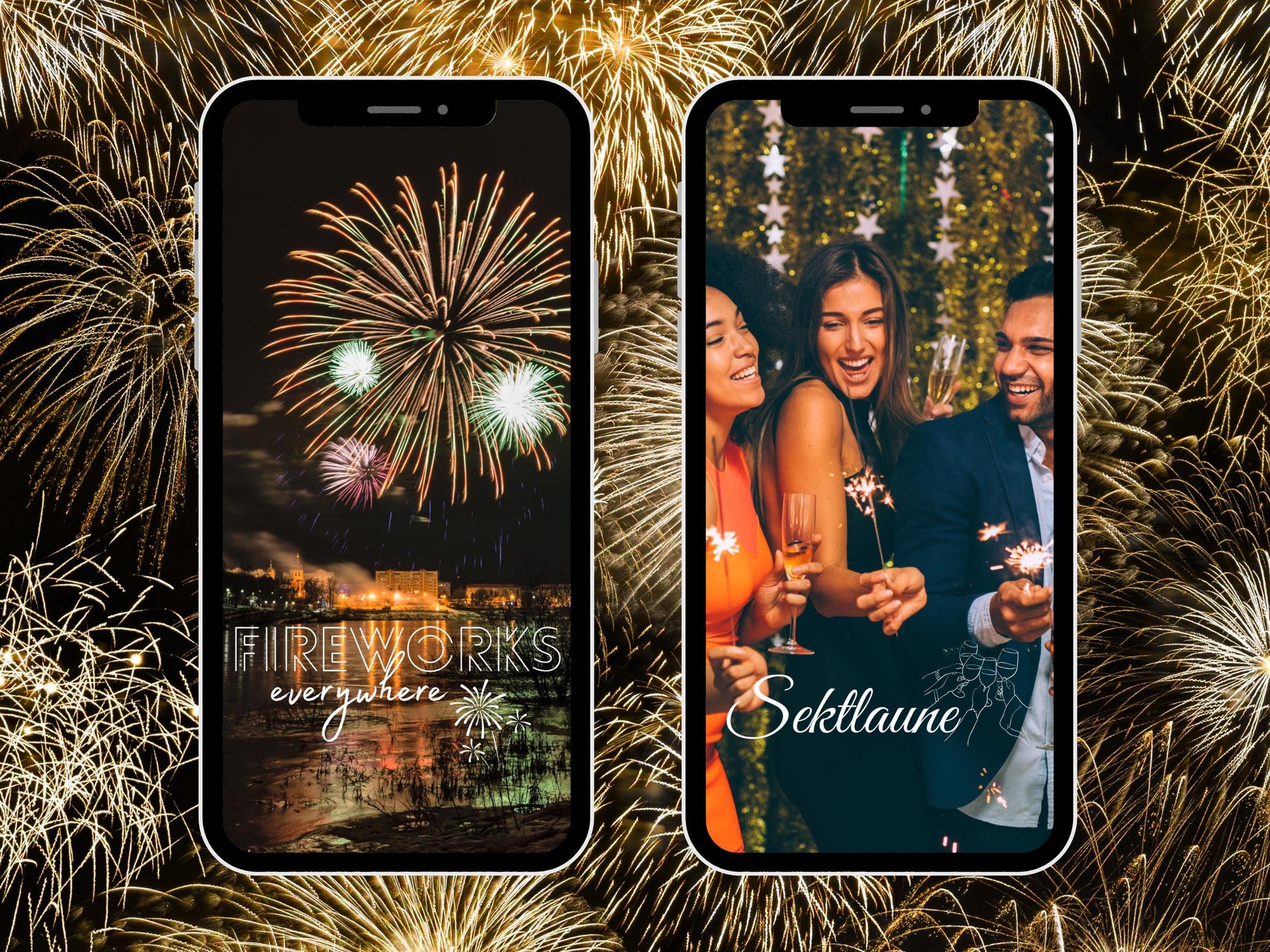 110 Instagram Story Sticker Silvester 2025 – Neujahr, Feuerwerk, Party & Abend – PNG Sprüche für Insta Stories – Digitales Silvester Set