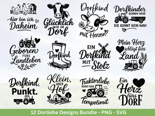 Deutsche Plotterdatei Dorf - Dorfkind und stolz drauf - Bauernhof svg - Traktor svg - Cricut Silhouette - Dorfliebe Zitate - Dorfleben svg