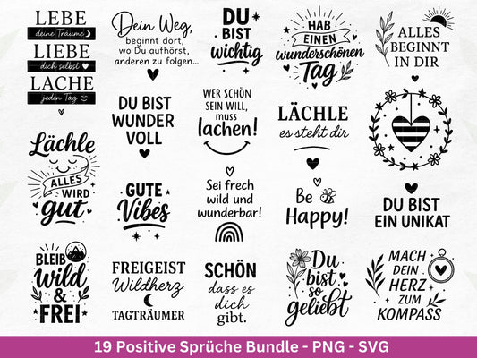 Deutsche Sprüche Plotterdatei - Positive Sprüche Svg - Laserdatei Sprüche - Inspirierende Zitate - Positive Sprüche Svg - Geschenk Freundin