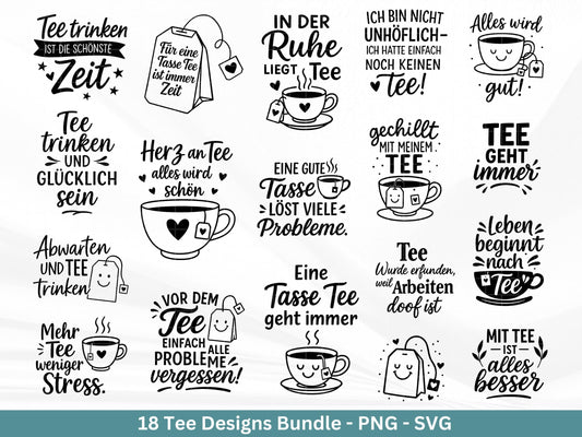Plotterdatei Tee - Tee Svg Bundle - Teetasse Svg - Deutsche Sprüche Tee - Cricut - Lasercut - Teebeutel - Tee Sprüche Svg - Geschenkset Tee