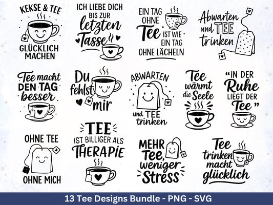 Plotterdatei Tee - Tee Svg Bundle - Teetasse Svg - Deutsche Sprüche Tee - Cricut - Lasercut - Teebeutel - Tee Sprüche Svg - Geschenkset Tee