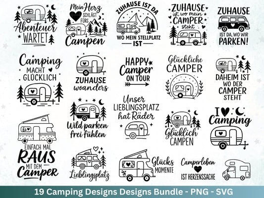 Deutsche Plotterdatei Camping Svg Wohnwagen Svg , Plotterdatei Camper, Camping Sprüche , Camping Wohnmobil , Laserdatei Zuhause Svg - Camper