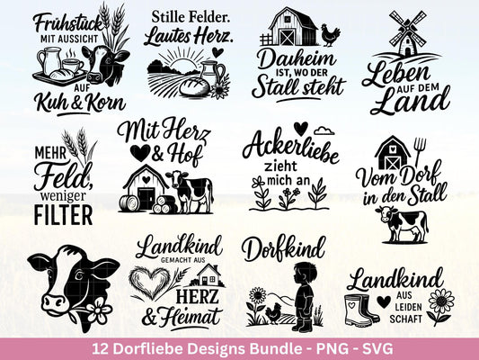 Deutsche Plotterdatei Dorf - Laserdatei Sprüche - Bauernhof svg - Traktor svg - Cricut Silhouette - Dorfliebe Zitate - Svg Datei Sprüche
